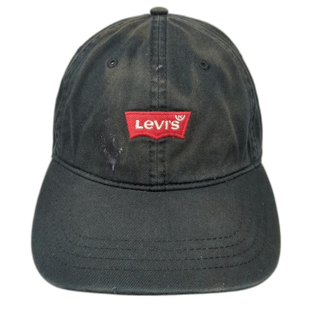 Levi's Baseball Cap Black One Size Red Patch Logo Hat Slideback Strap Cotton